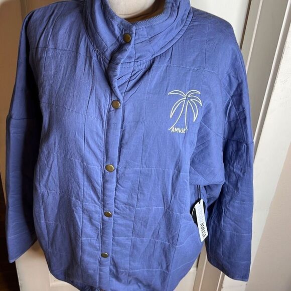 Amuse Society Women's Sea Breeze Quilted Embroidered Jacket Blue Size L/XL NWT - Picture 7 of 7